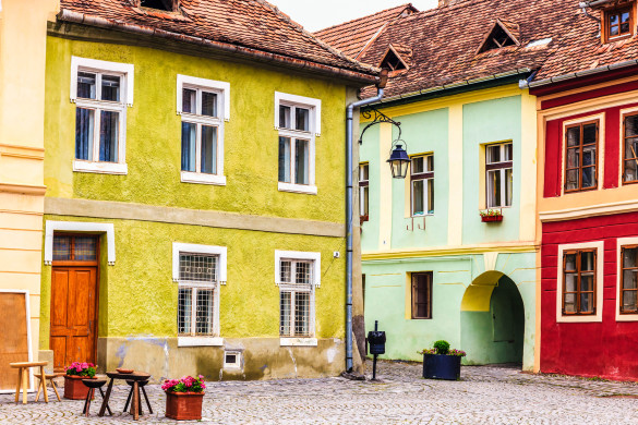 Schässburg Rumänien Hof bunte Häuser