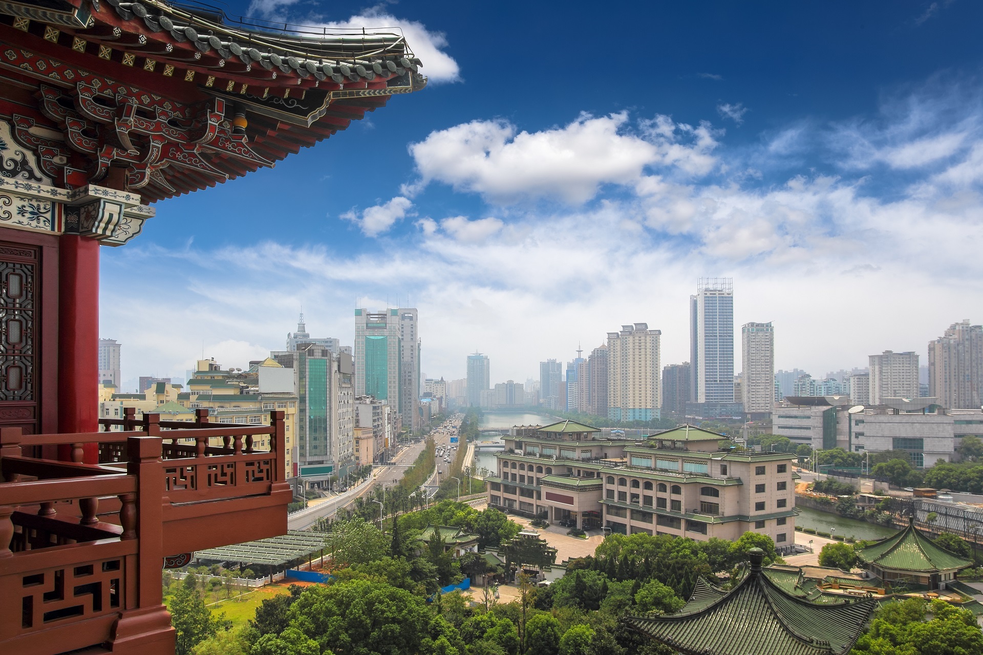 Blick aus dem Tengwang Pavilion in Nanchang, China.