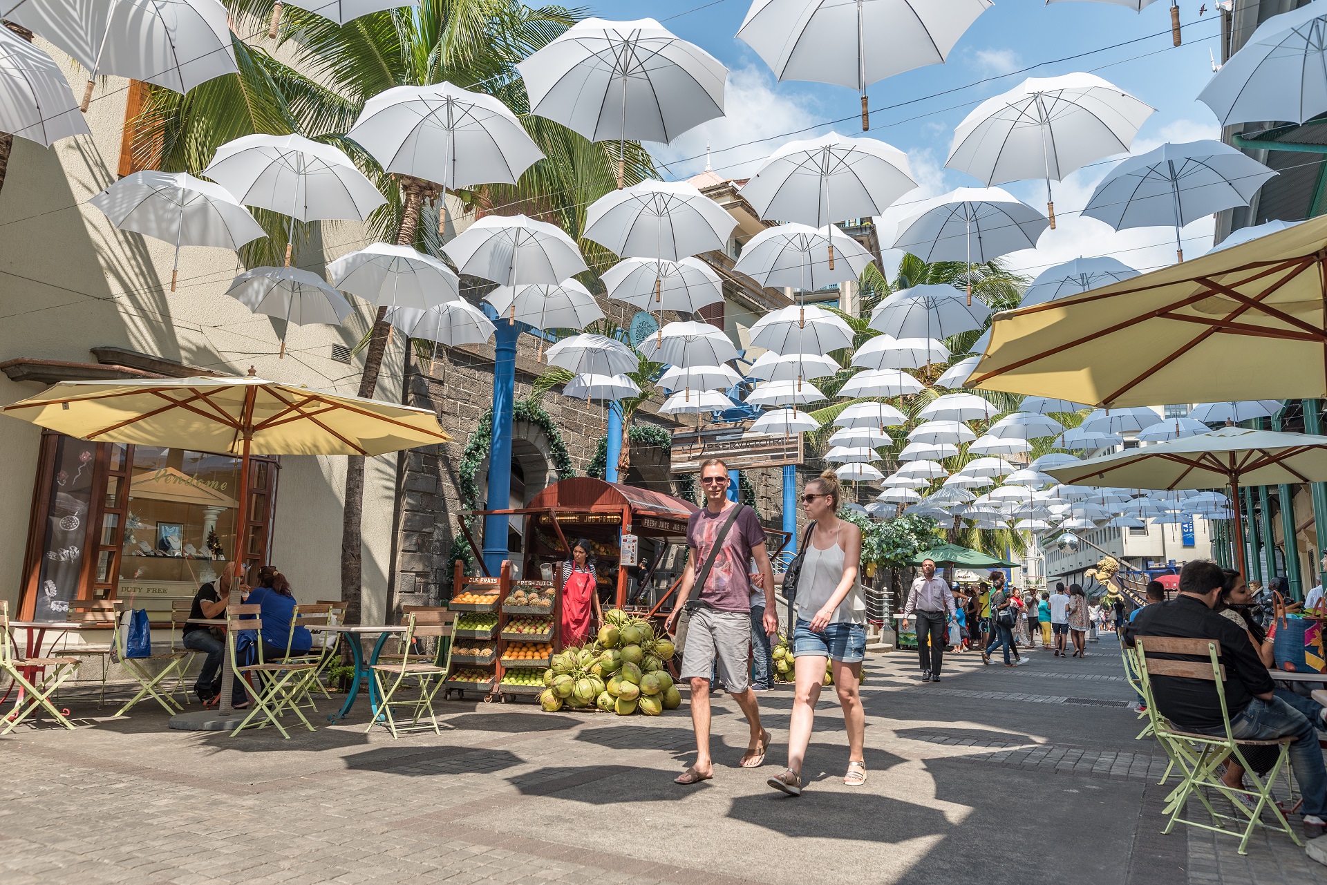 Regenschirme in der Hauptstadt von Mauritius, Port Louis