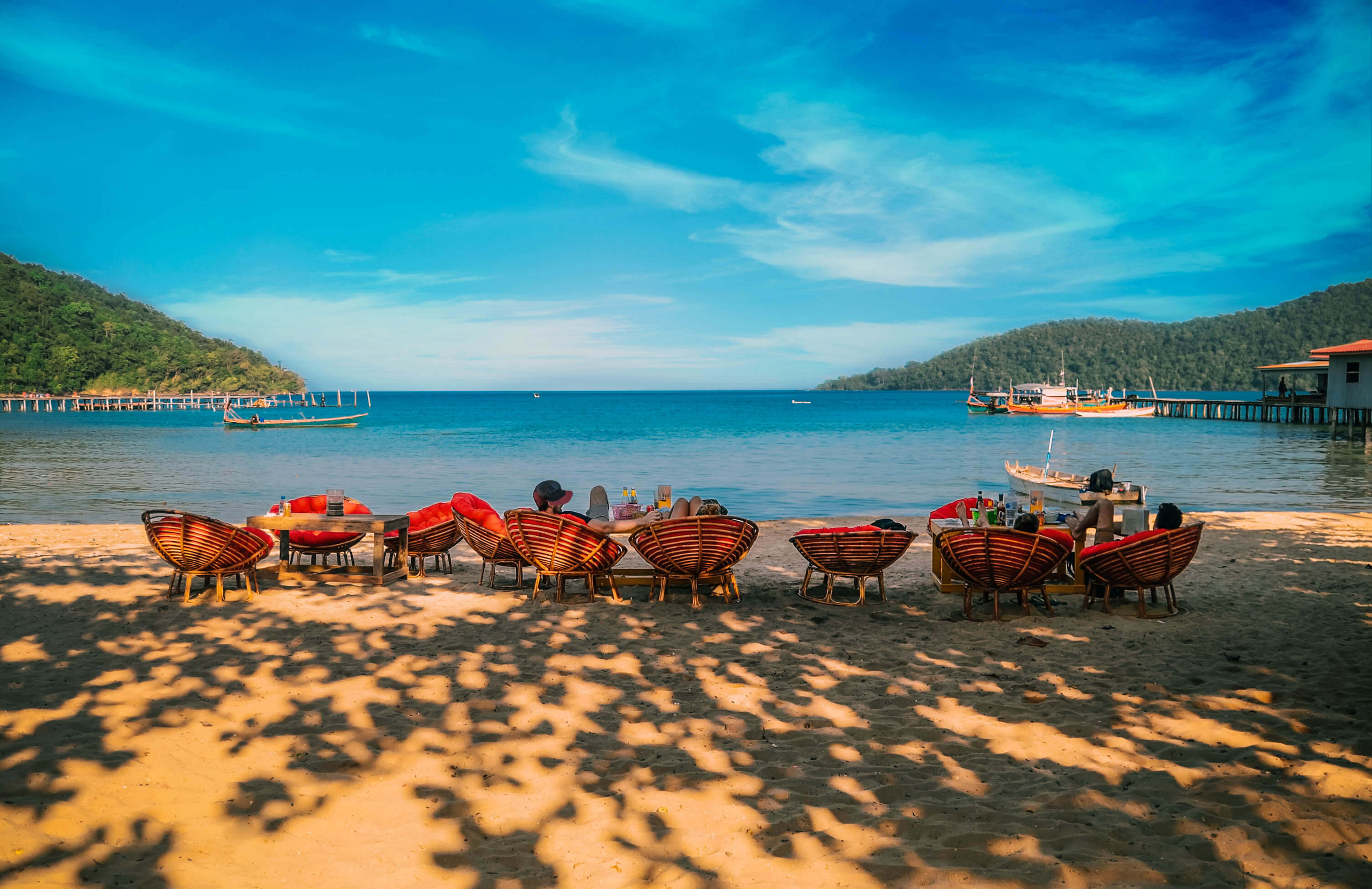 Die Aussicht von einem Café auf Koh Rong Samloem
